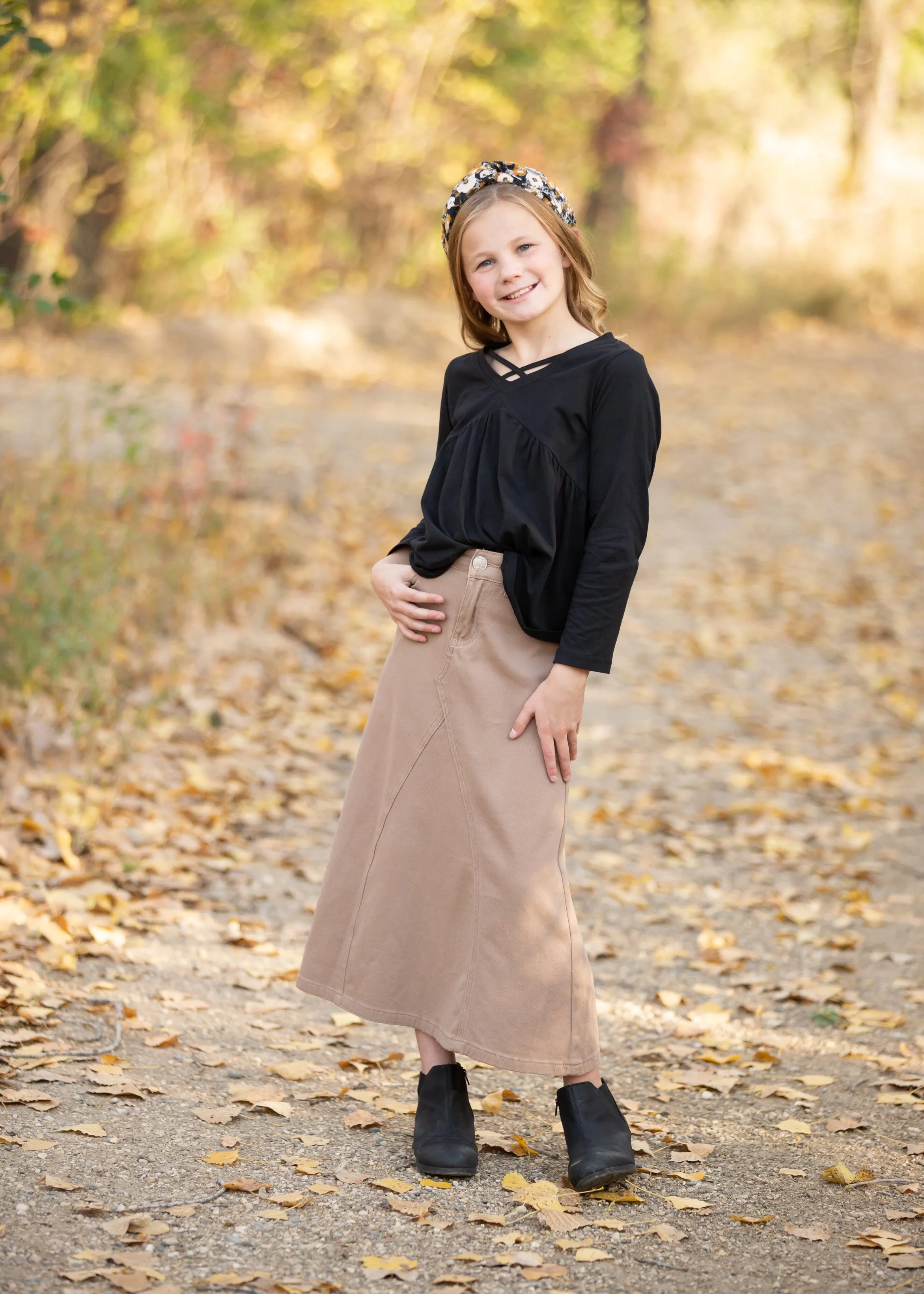 Ruthie A-Line Long Khaki Skirt - FINAL SALE