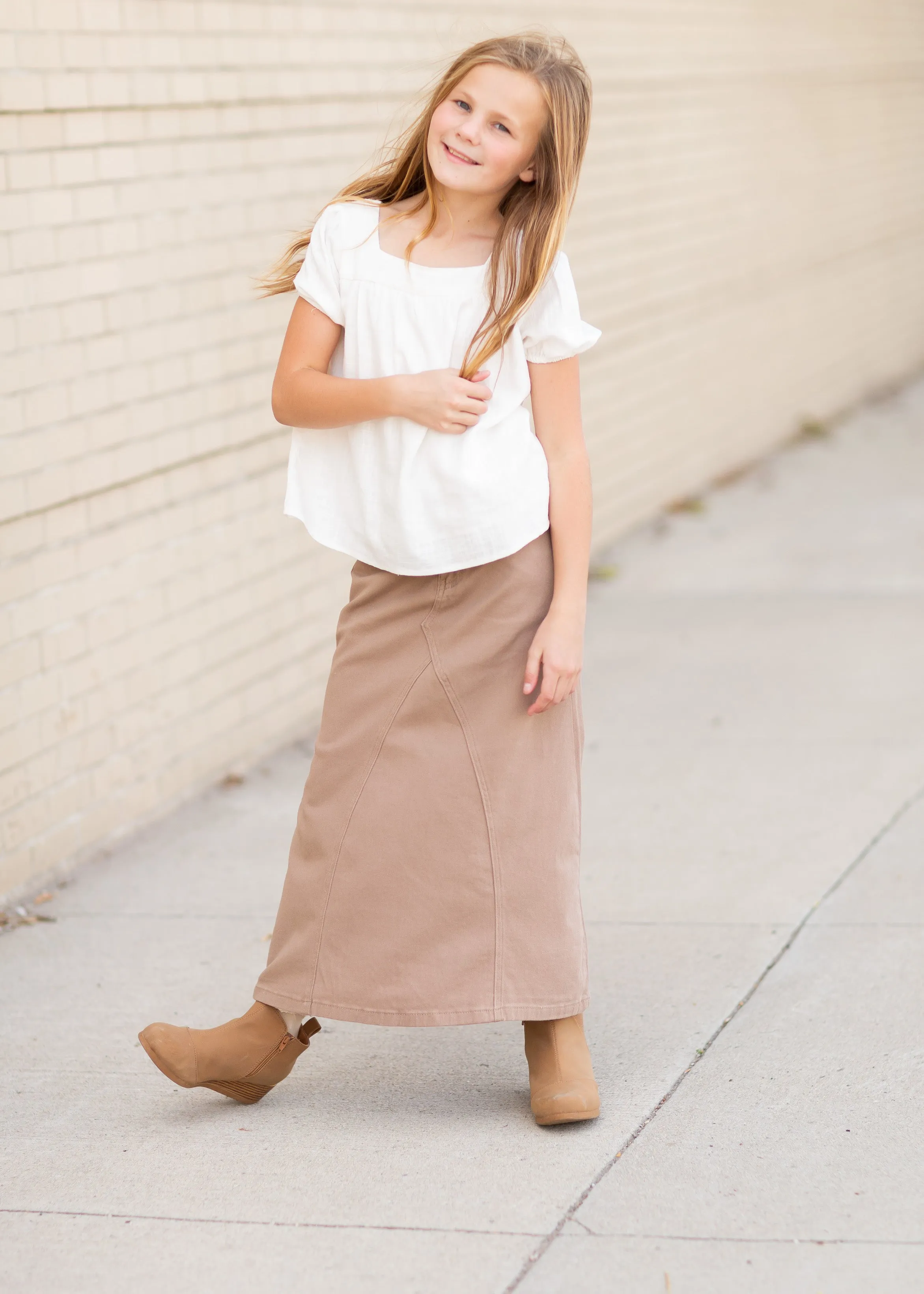 Ruthie A-Line Long Khaki Skirt - FINAL SALE