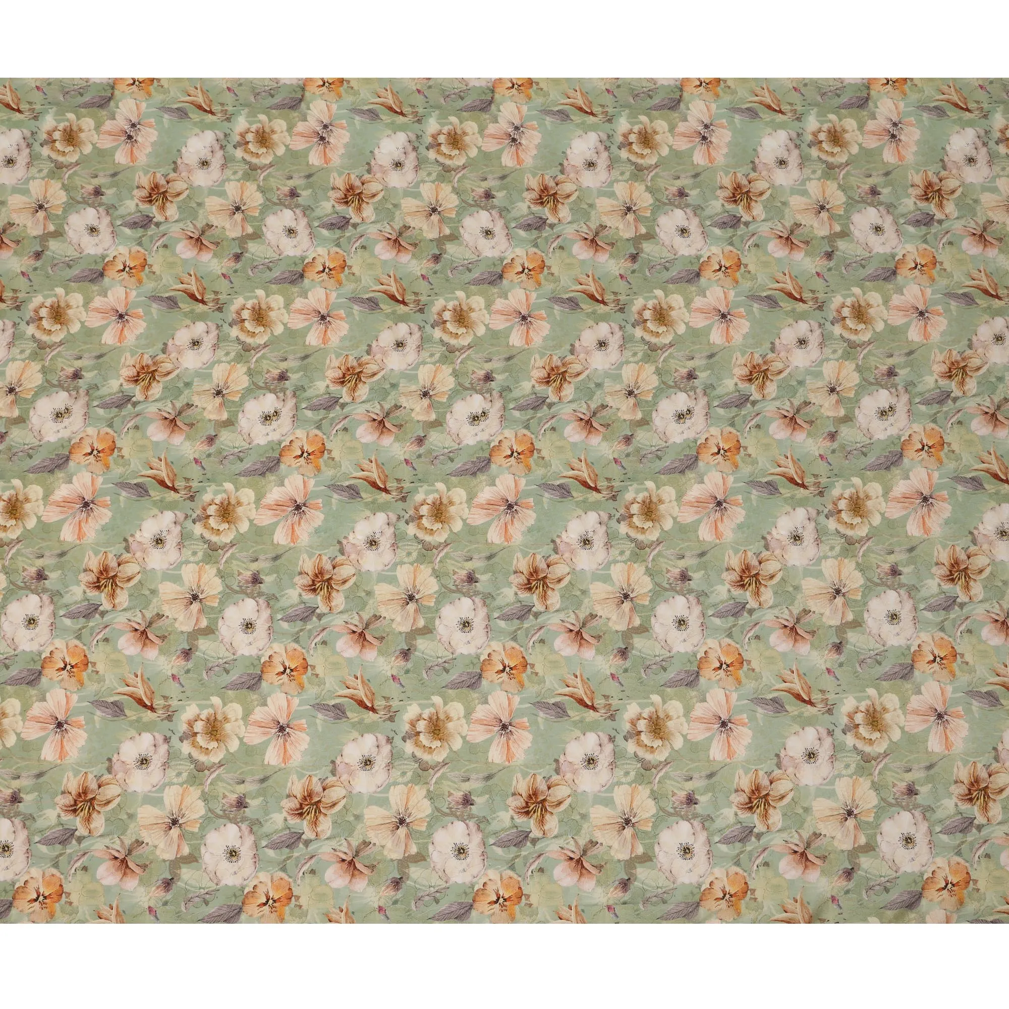 Sage Green Viscose Digital Printed Fabric with Floral Motif Design, 110 cm Width-D21326