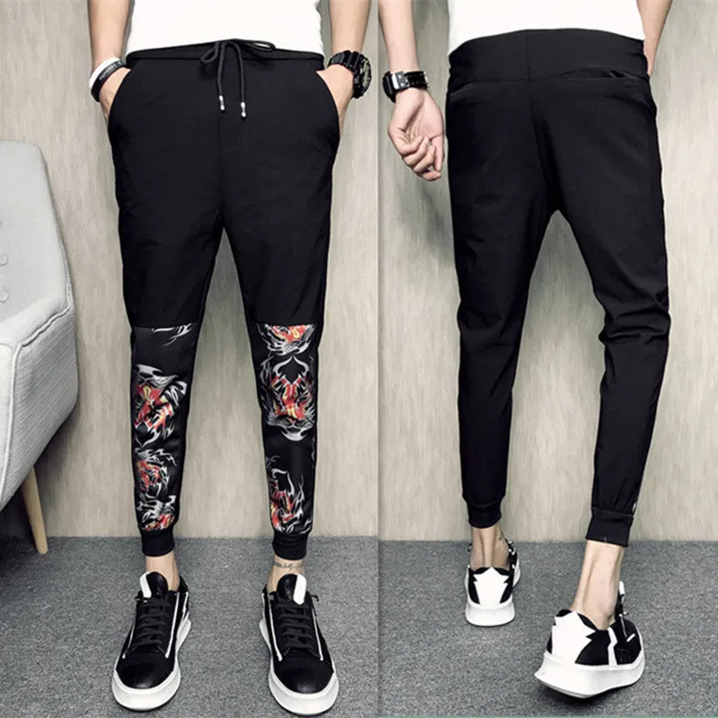 Tiger Head Prints Patchwork Men Ankle Length Jogger Pants Print