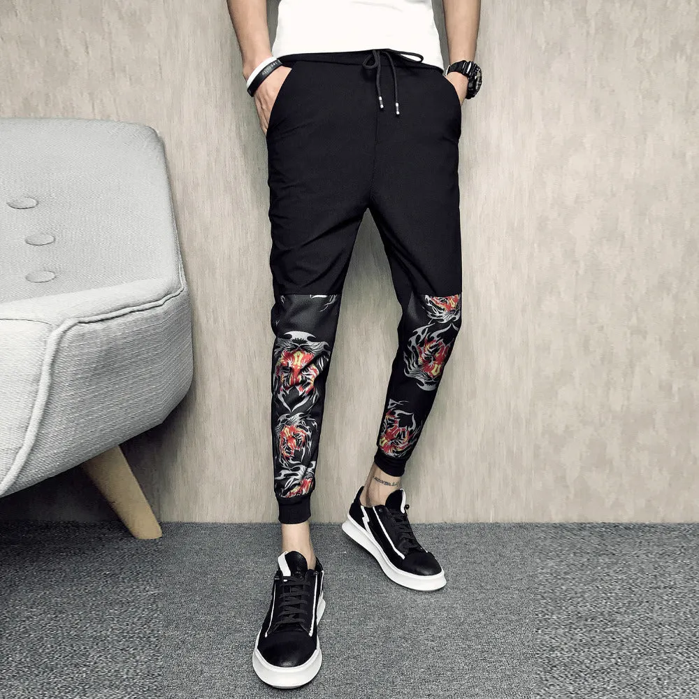 Tiger Head Prints Patchwork Men Ankle Length Jogger Pants Print