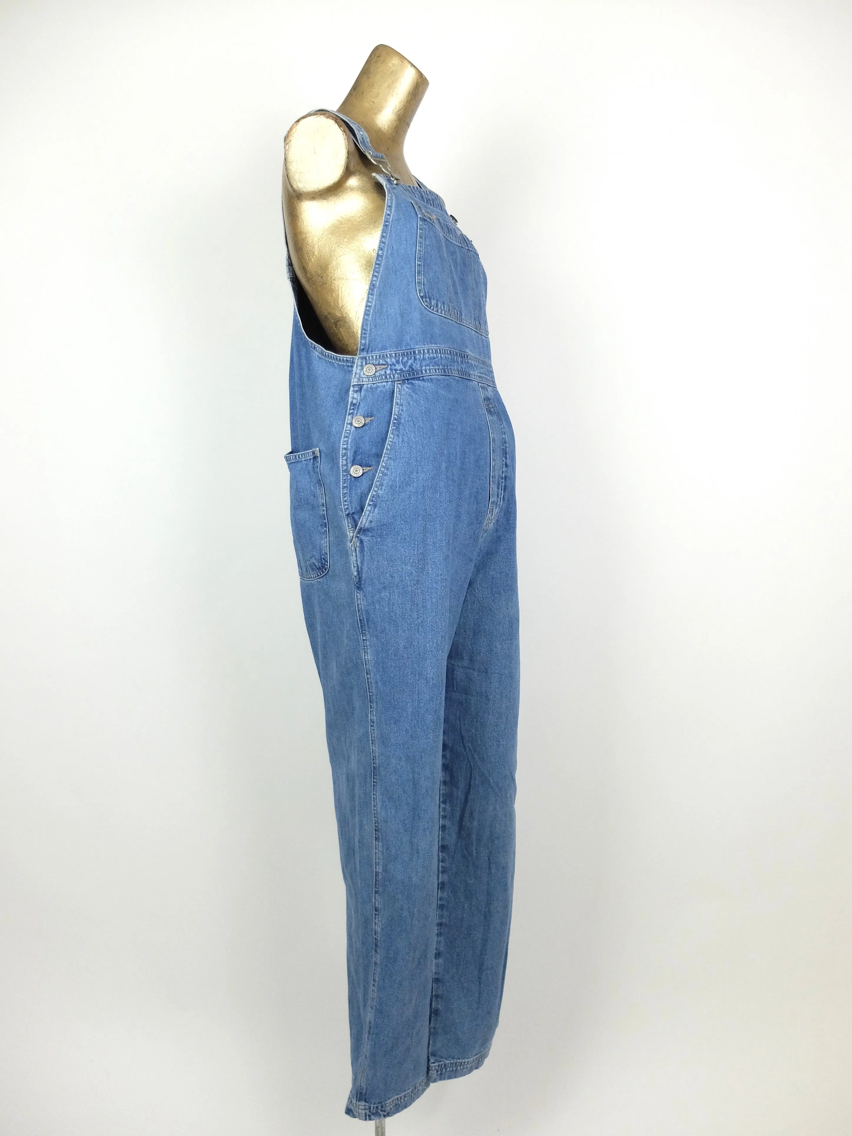 Vintage 90s Gap Utilitarian Light Wash Solid Blue Denim Dungaree Overalls