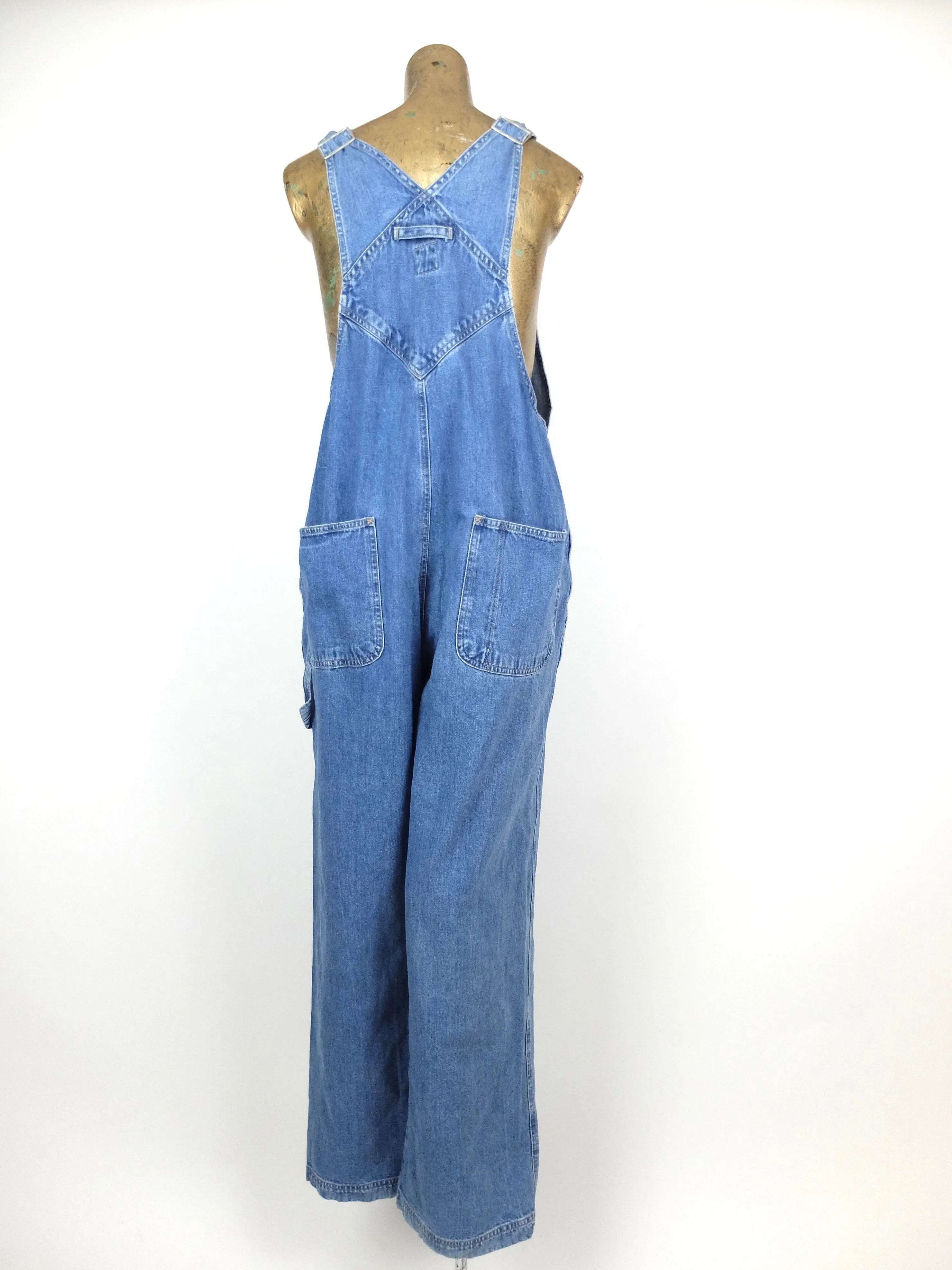 Vintage 90s Gap Utilitarian Light Wash Solid Blue Denim Dungaree Overalls