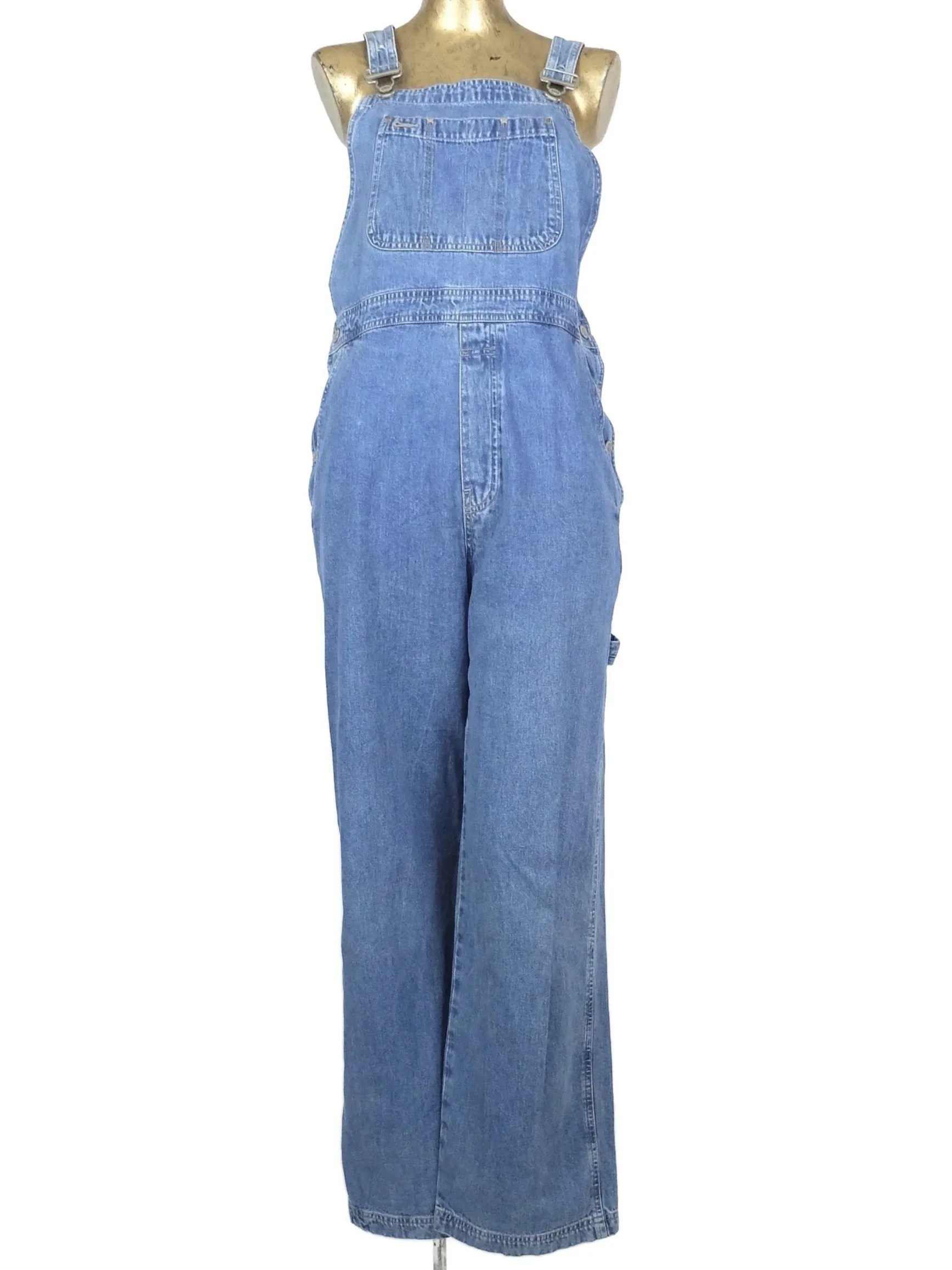 Vintage 90s Gap Utilitarian Light Wash Solid Blue Denim Dungaree Overalls