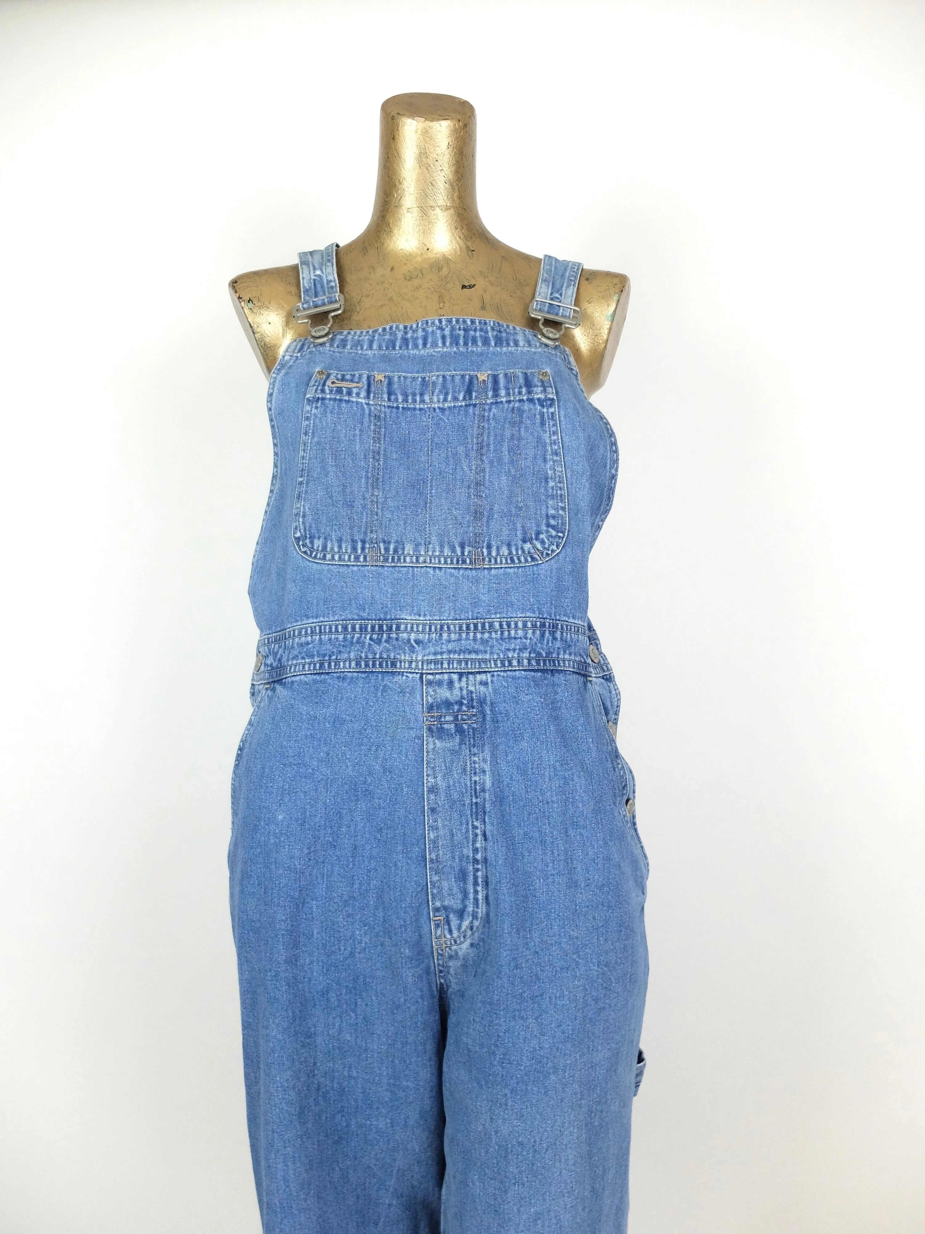 Vintage 90s Gap Utilitarian Light Wash Solid Blue Denim Dungaree Overalls