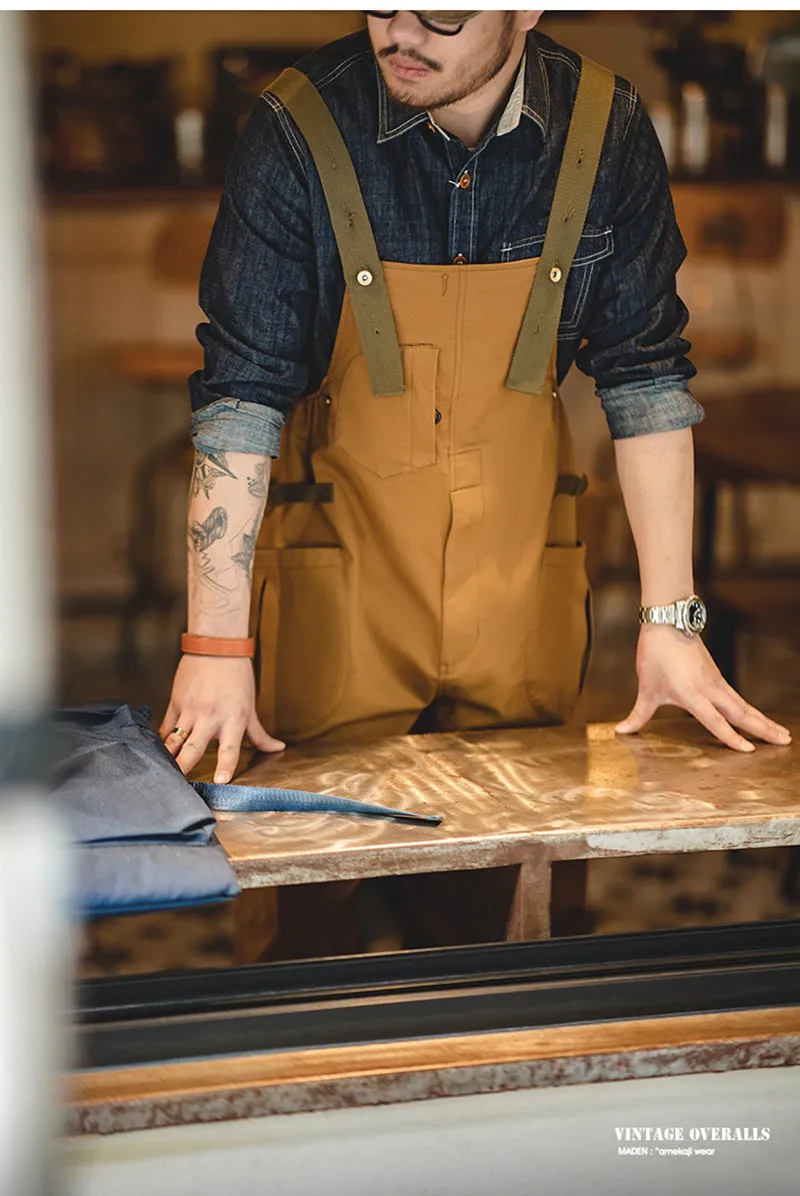 Vintage Casual Work Style Overalls In Khaki