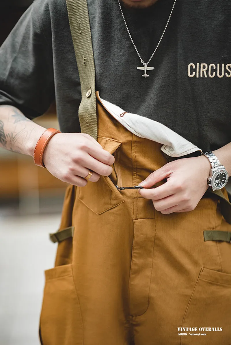 Vintage Casual Work Style Overalls In Khaki