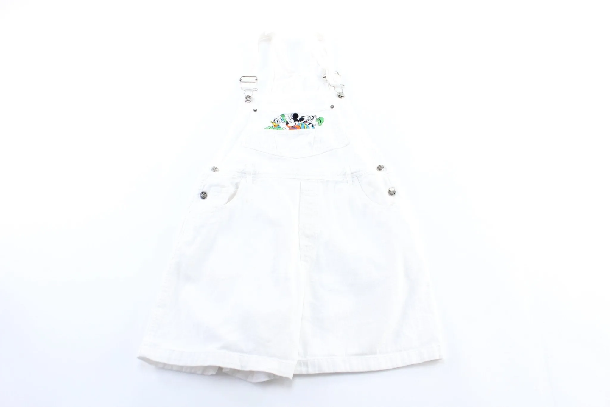 Women's 90's Mickey Unlimited Embroidered White Denim Overalls