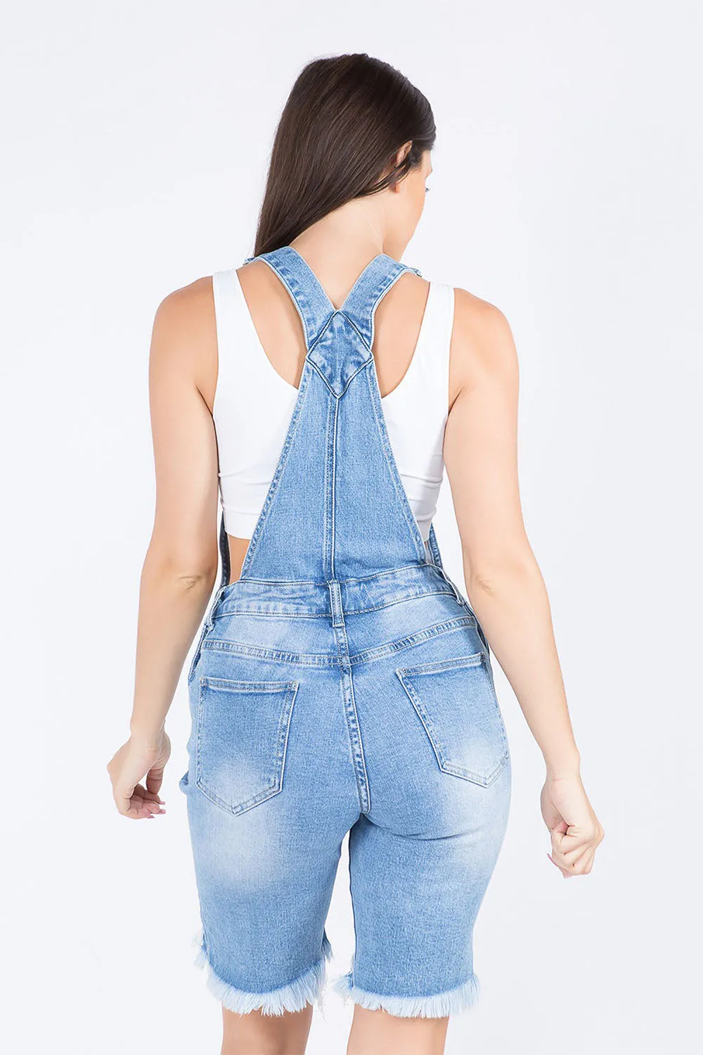 Women's Destroyed Denim Shorts Overalls